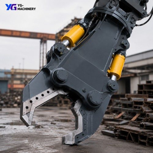 Close-Up of Double Cylinder Hydraulic Shear Blades and Cylinders