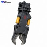 Double Cylinder Excavator Metal Shear on a White Background