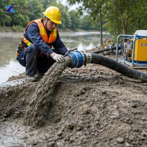Small dredge pump flow check before pond cleaning