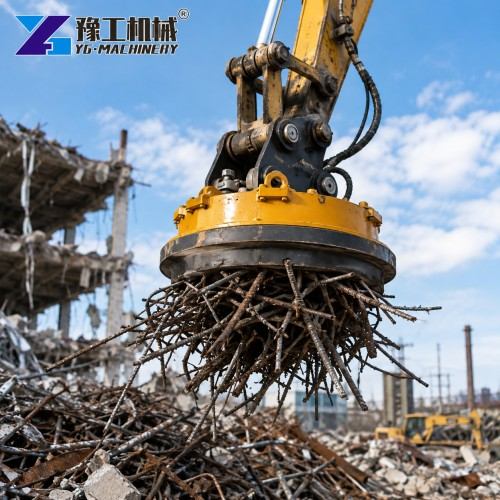 Excavator Magnet For Sale Loading Ferrous Scrap Into A Dump Truck