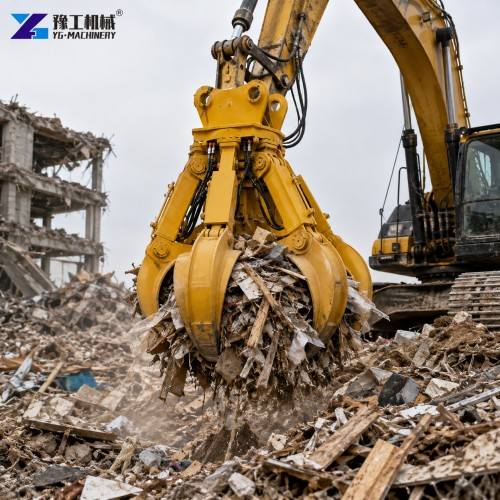 Excavator Orange Peel Grapple Handling Demolition Waste