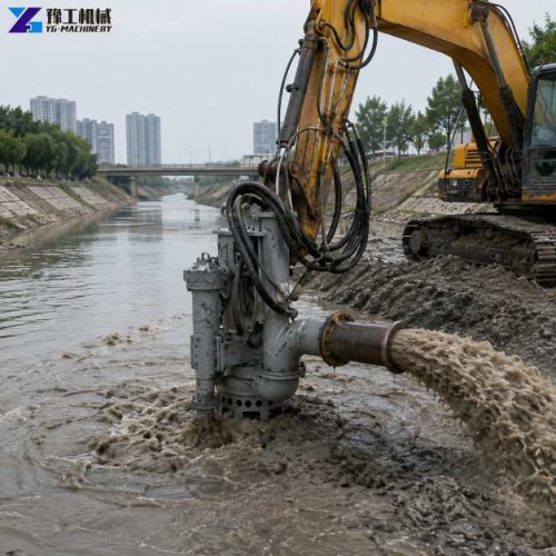 Hydraulic Dredging Pump Removing Sediment From an Urban Canal