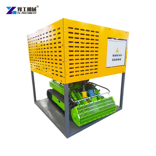 Yellow control cabinet mounted over the dredging robot crawler