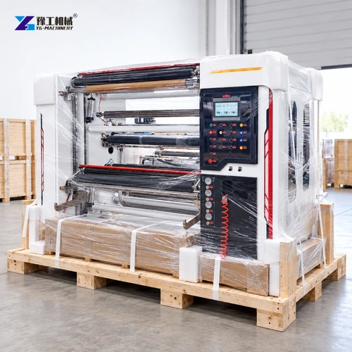 Film slitting machine secured on an export pallet