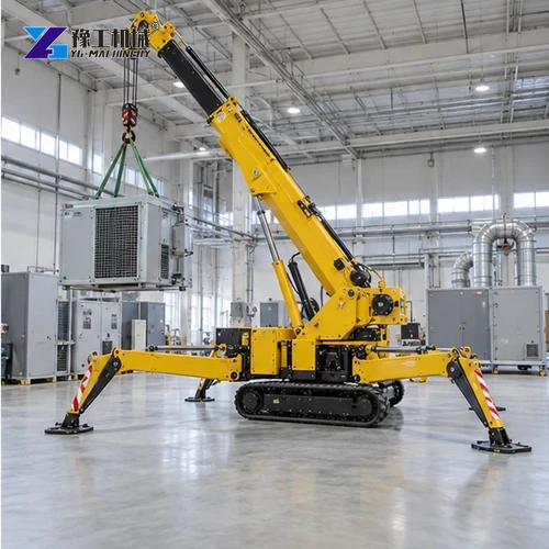 Compact crawler crane positioning equipment at an indoor service platform
