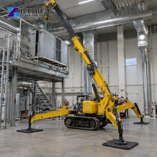 Crawler crane lifting an equipment module near factory services