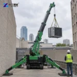 Mini Crawler Crane for Sale Spider crane lifting an HVAC unit beside a roof