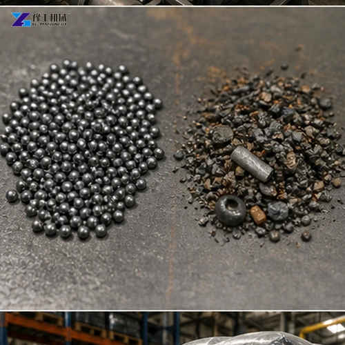 Clean and contaminated blasting media compared together