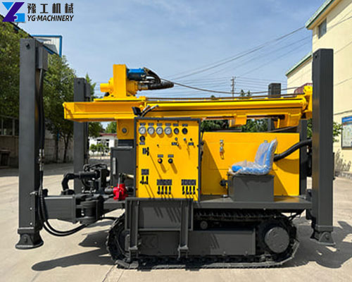 YG crawler water well drill side view with folded mast outdoors