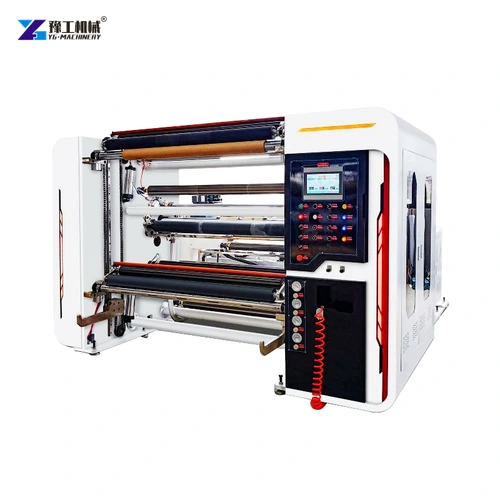 Slitter rewinder with exposed web path and operator control cabinet