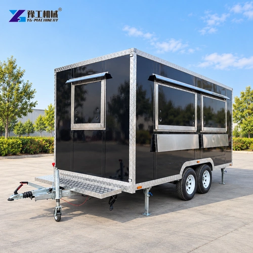 Black Catering Trailer With Closed Service Hatches And Visible Towing Tongue