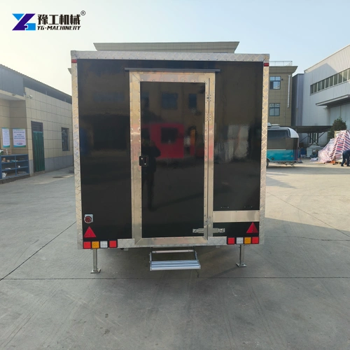 Closed Rear Access Door On A Black Concession Trailer