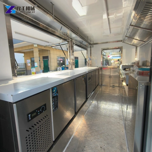 Catering Trailer Interior With Counter Equipment And Side Service Opening