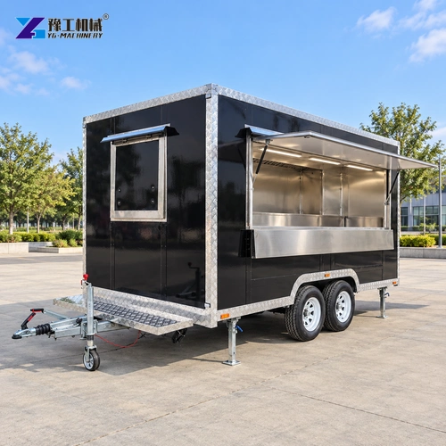 Black Tandem Axle Concession Trailer With Open Serving Hatch And Counter