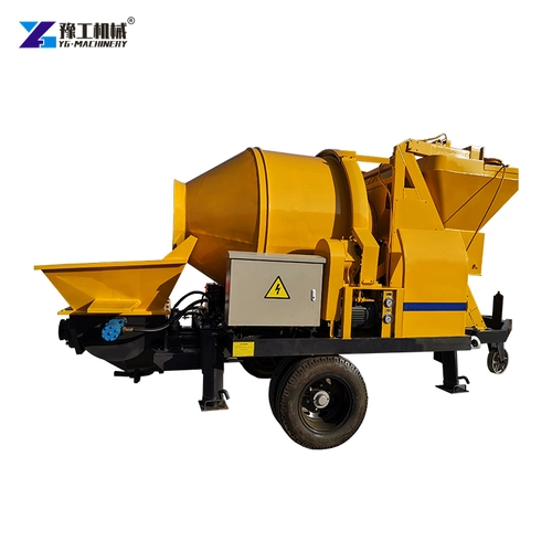 Concrete Mixer Pump With Raised Loading Hopper And Single Trailer Axle