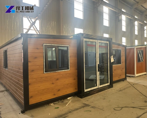 Factory view of an expandable house entrance and exterior walls