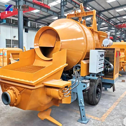 Yellow Mixer Pump With Open Drum Mouth And Hopper In A Workshop