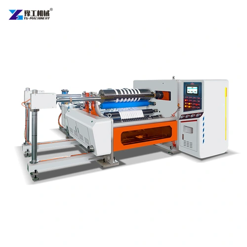 Roll converting machine with exposed rollers and enclosed drive cabinet