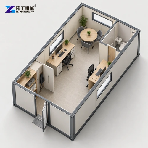 Conceptual office floor plan with desks, meeting space and a service corner