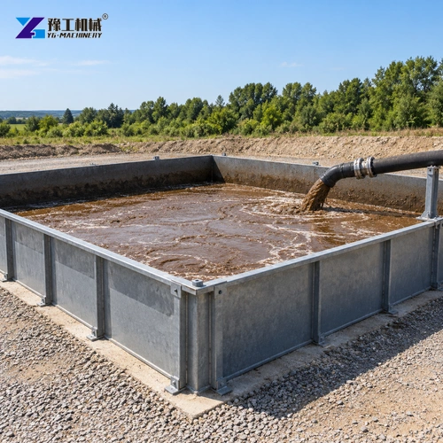 Contained sludge tank with a hose entering near its rim
