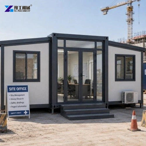 Expandable modular house arranged as a construction site office