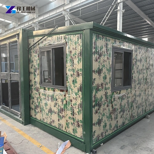 Window and adjacent patterned wall panels on an expandable house