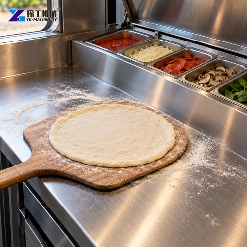 Pizza trailer preparation counter