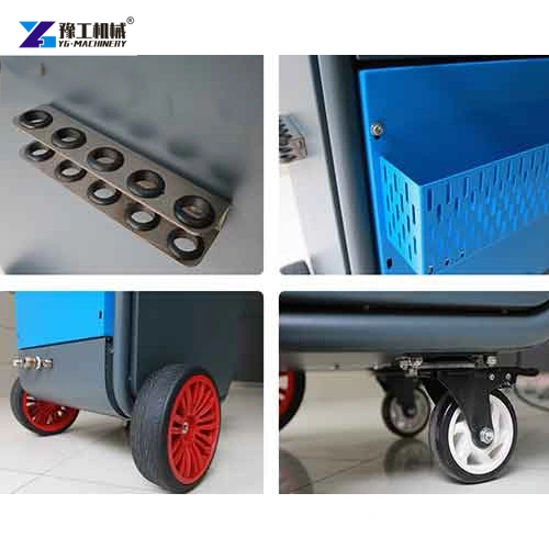 Dry ice blaster details showing controls, casing vents and wheels