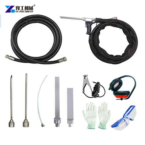 Dry ice cleaning hoses, nozzle attachments and protective equipment