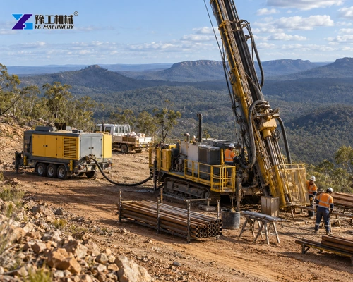 Illustration: Crawler rig is positioned with working space for rods and support equipment.