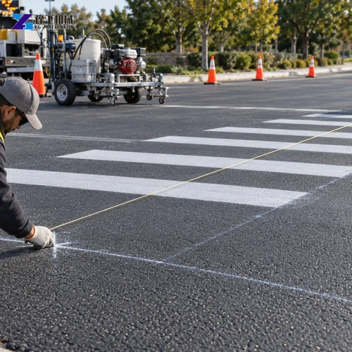 Illustration: Road crew sets the work zone and line plan before marking.