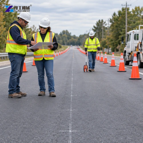 Illustration: Thermoplastic marking equipment arranged for a separate road-line system.