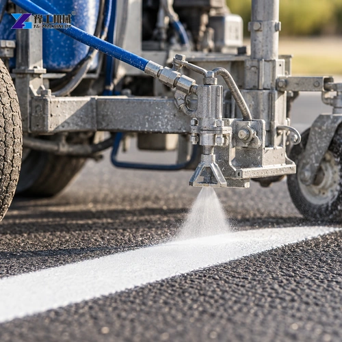 Illustration: Nozzle detail shows the spray path used for a cold-paint stripe.